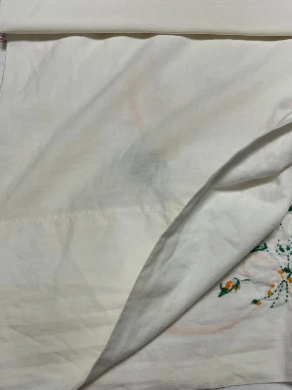 Set of 2, 1950’s Hand-Embroidered Pillowcases- As Is Condition- Light age spots